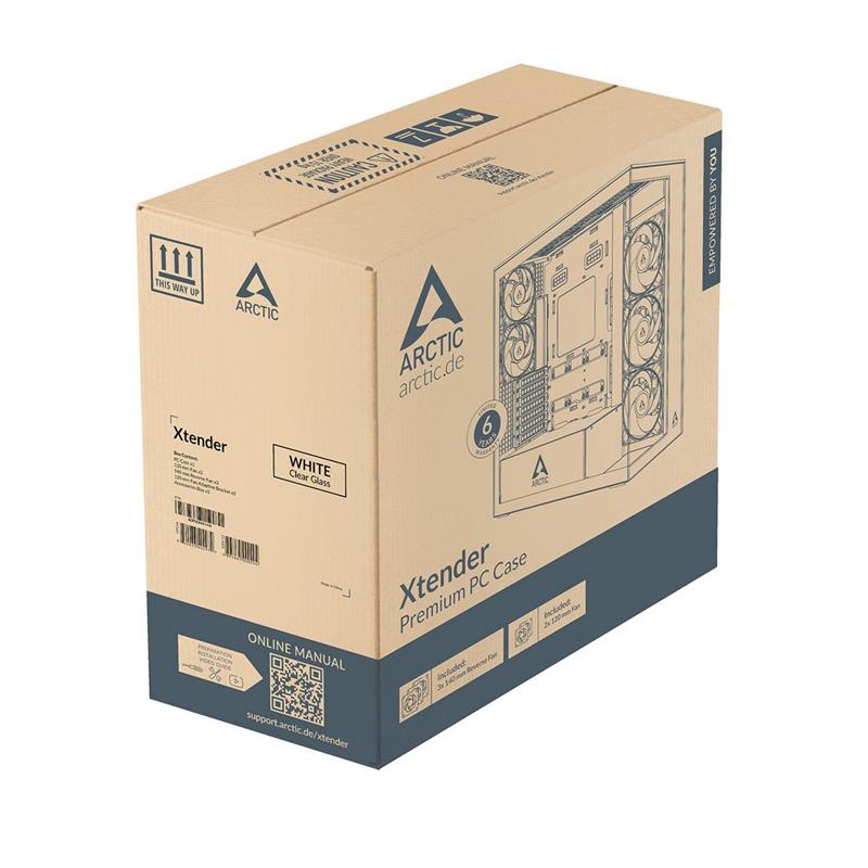ARCTIC Premium PC Case Xtender VG White (Clear Glass), Vertical GPU Mounting, E-ATX 