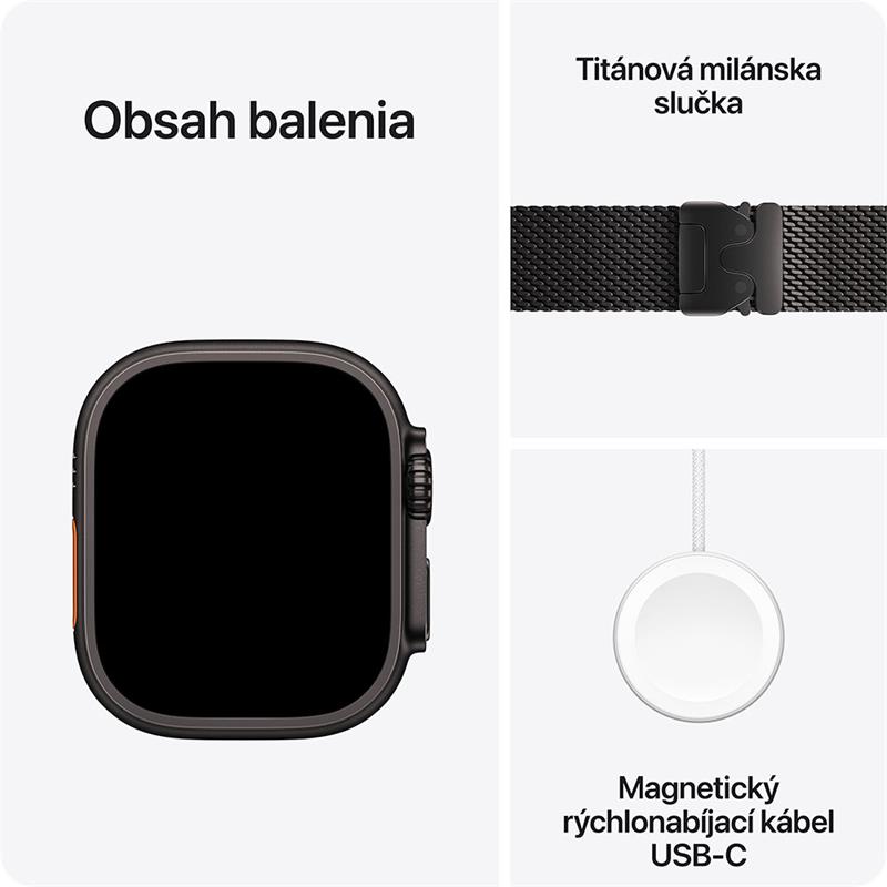 Apple Watch Ultra 3 GPS + Cellular 49mm Čierny titán s čiernym titánovým milánskym ťahom - Medium *Rozbalený* 