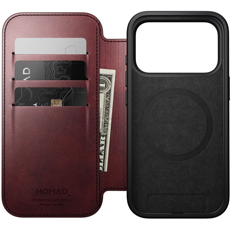 Nomad puzdro Modern Leather Folio Magsafe Horween pre iPhone 17 Pro - Burgundy Chromexcel 