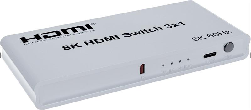 PremiumCord HDMI switch 3:1 s dialkovým ovládačom, 8K@60Hz, 4K@144Hz 