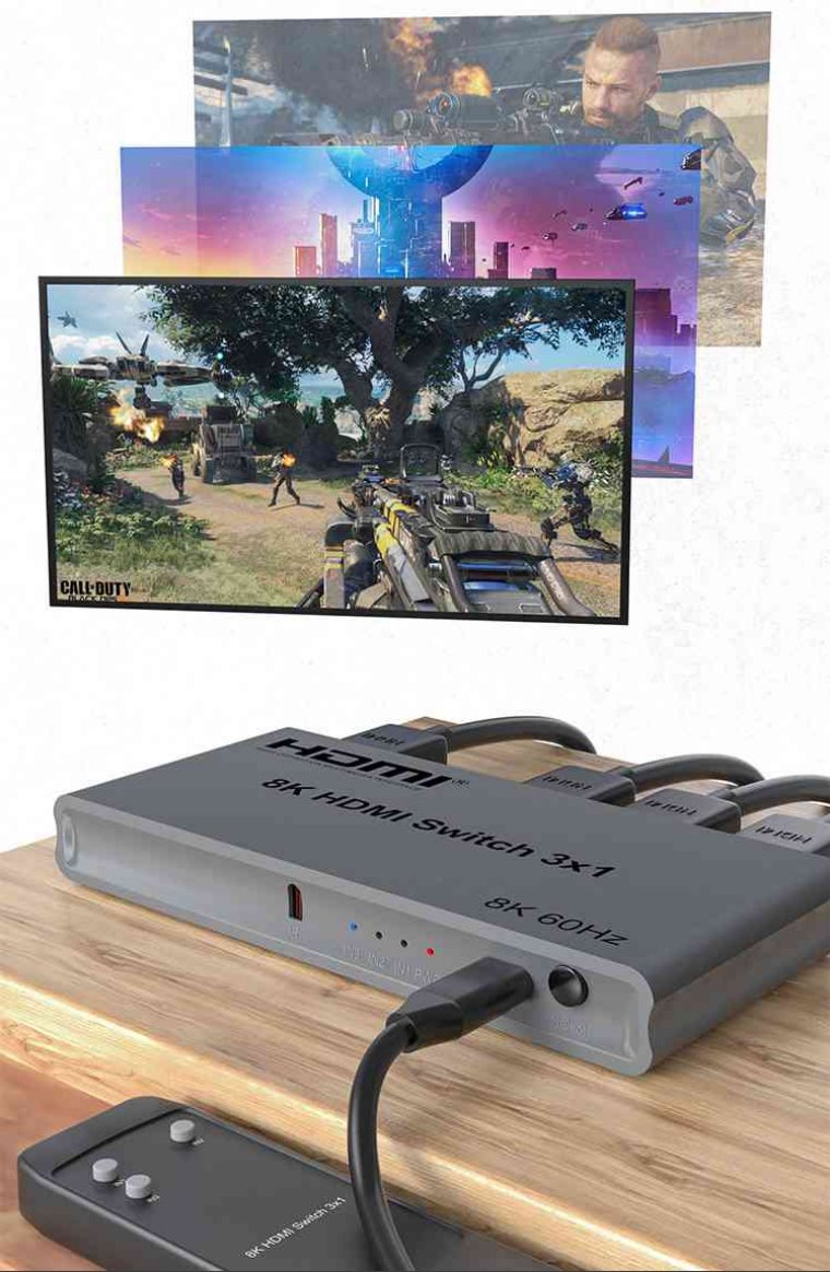 PremiumCord HDMI switch 3:1 s dialkovým ovládačom, 8K@60Hz, 4K@144Hz 