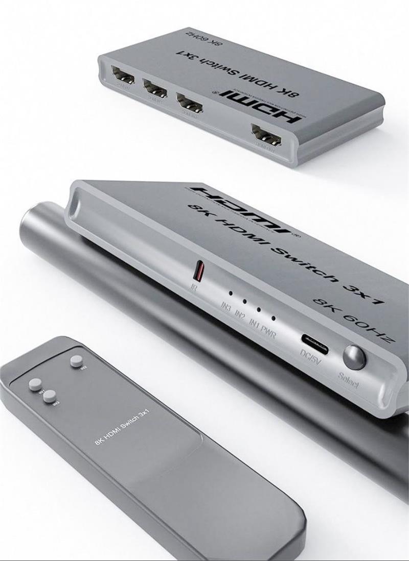 PremiumCord HDMI switch 3:1 s dialkovým ovládačom, 8K@60Hz, 4K@144Hz 
