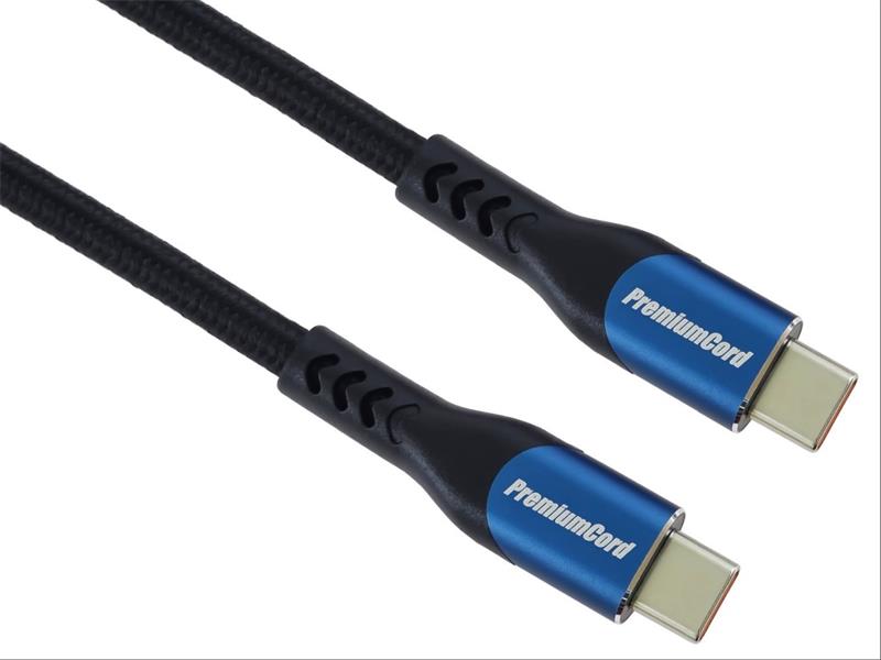 PremiumCord USB-C kábel ( USB 3.2 GEN 2x2, 5A, 100W, 20Gbit/s ) bavlnený oplet, 2m 