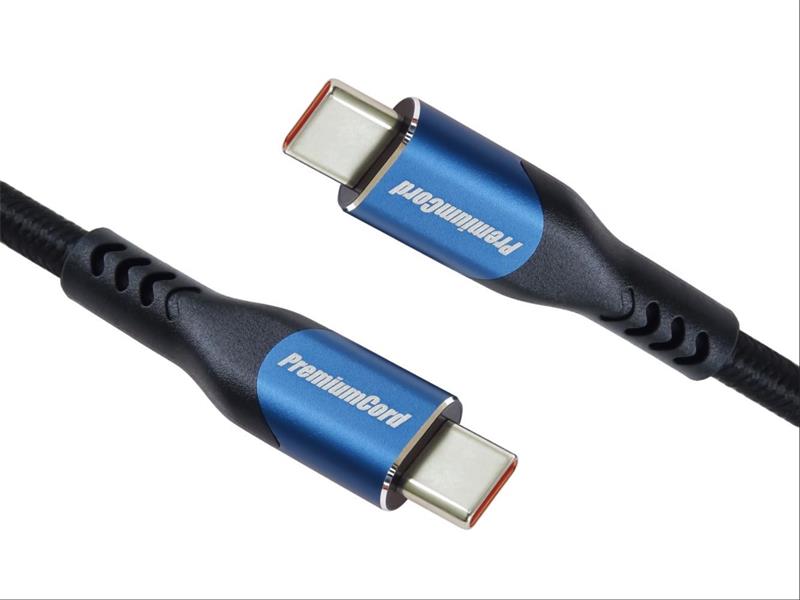PremiumCord USB-C kábel ( USB 3.2 GEN 2x2, 5A, 100W, 20Gbit/s ) bavlnený oplet, 2m 