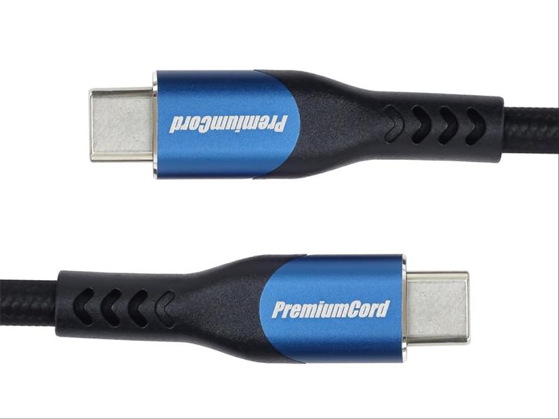 PremiumCord USB-C kábel ( USB 3.2 GEN 2x2, 5A, 100W, 20Gbit/s ) bavlnený oplet, 2m 