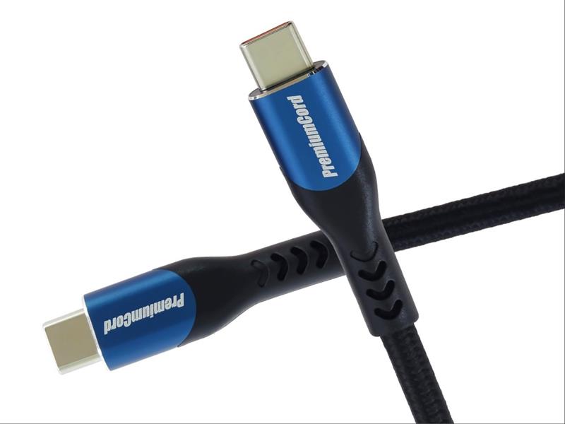 PremiumCord USB-C kábel ( USB 3.2 GEN 2x2, 5A, 100W, 20Gbit/s ) bavlnený oplet, 2m 
