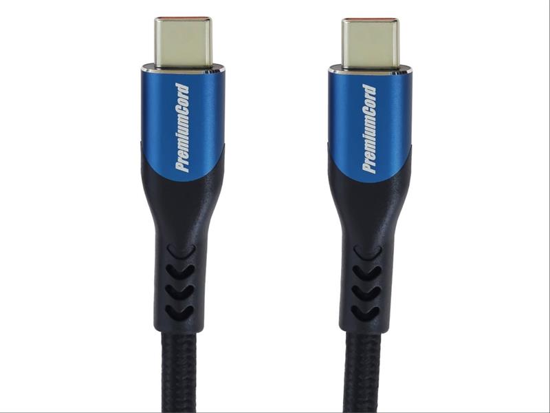 PremiumCord USB-C kábel ( USB 3.2 GEN 2x2, 5A, 100W, 20Gbit/s ) bavlnený oplet, 2m 