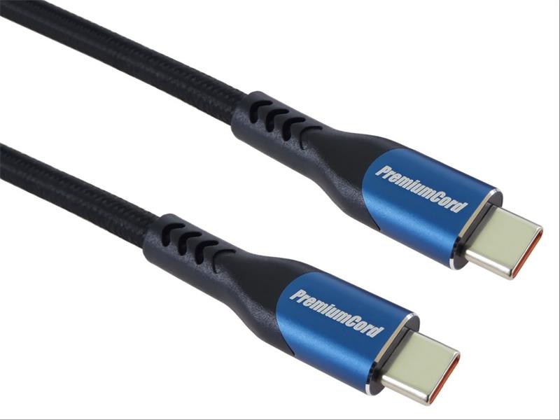 PremiumCord USB-C kábel ( USB 3.2 GEN 2x2, 5A, 100W, 20Gbit/s ) bavlnený oplet, 2m 
