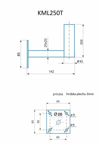 CSAT   KML250T   univ. konzolka pre uchytenie malých antén, 14,2cm od steny - dĺžka 25cm 