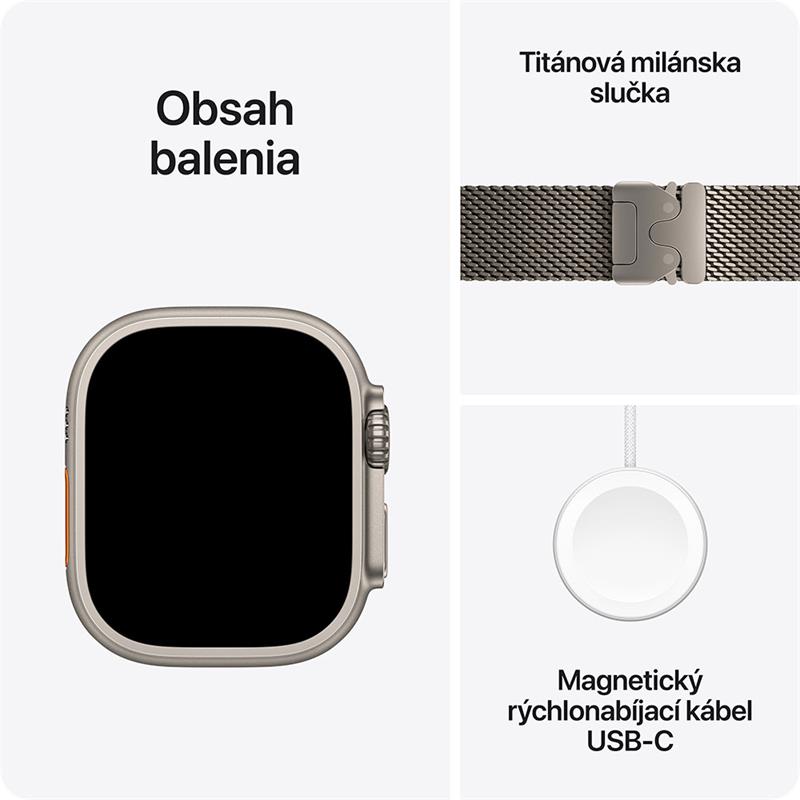 Apple Watch Ultra 3 GPS + Cellular 49mm Prírodný titán s prírodným titánovým milánským ťahom - S *Rozbalený* 