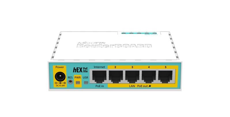 MIKROTIK RouterBOARD hEX PoE lite + L4 (650MHz, 64 MB RAM, 5xLAN switch, USB, plastic case, zdroj) 