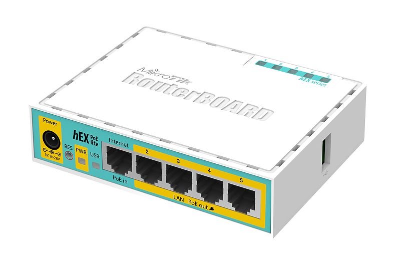 MIKROTIK RouterBOARD hEX PoE lite + L4 (650MHz, 64 MB RAM, 5xLAN switch, USB, plastic case, zdroj) 