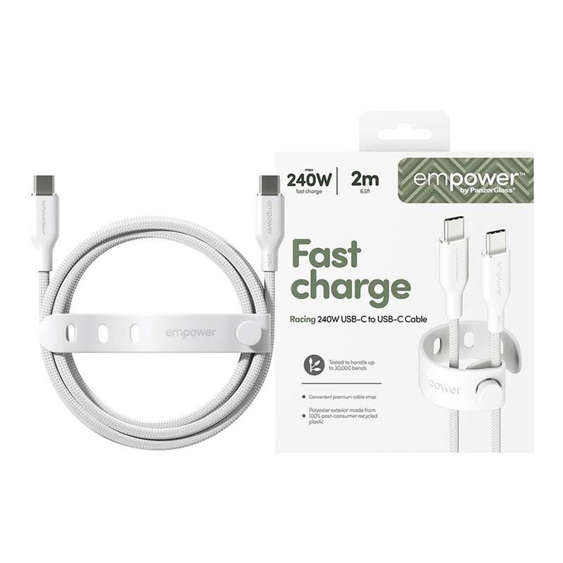 PanzerGlass kábel EMPOWER Racing USB-C to USB-C 2m 240W - White 