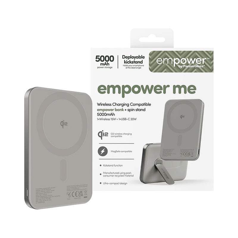 PanzerGlass EMPOWER Wireless Qi2 Powerbank 5.000 mAh with Stand - Titanium 