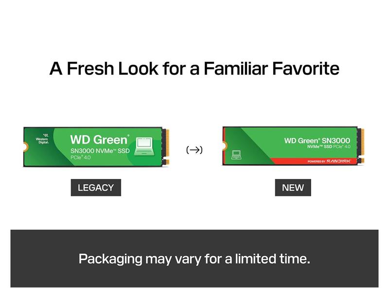 WD Green SN3000 SSD Powered by SanDisk 2TB M.2 NVMe Gen4 5000/4200MBps 
