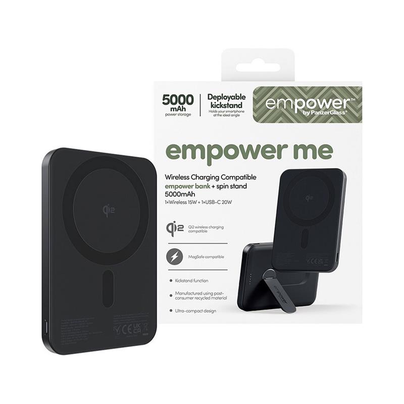 PanzerGlass EMPOWER Wireless Qi2 Powerbank 5.000 mAh with Stand - Black 
