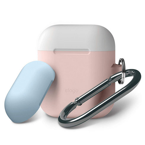 Elago Airpods Silicone Duo Hang Case - Pink/ White, Pastel Blue 