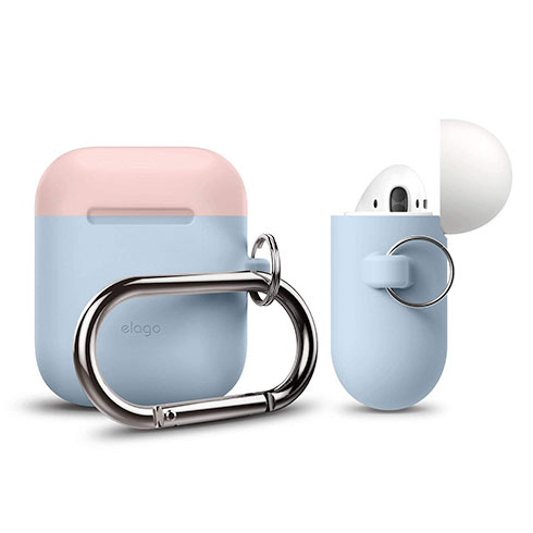 Elago Airpods Silicone Duo Hang Case - Pastel Blue/ Pink, White