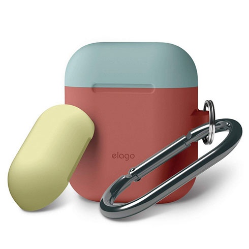 Elago Airpods Silicone Duo Hang Case - Italian Rose/ Coral Blue, Yellow 