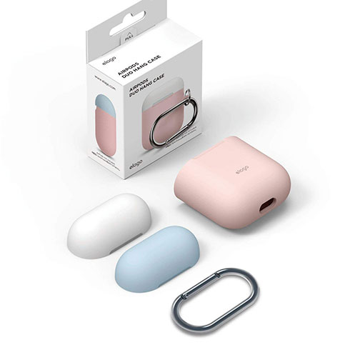 Elago Airpods Silicone Duo Hang Case - Pink/ White, Pastel Blue 