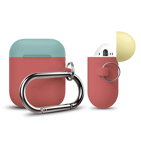 Elago Airpods Silicone Duo Hang Case - Italian Rose/ Coral Blue, Yellow
