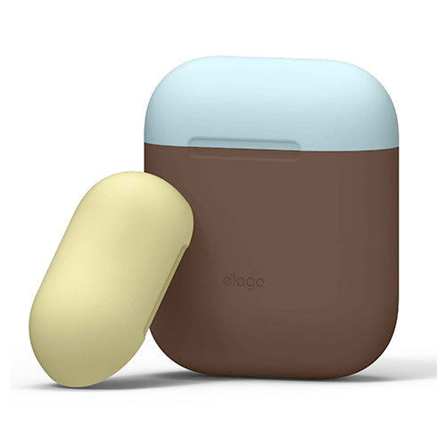 Elago Airpods Silicone Duo Case - Dark Brown/Blue,Yellow 
