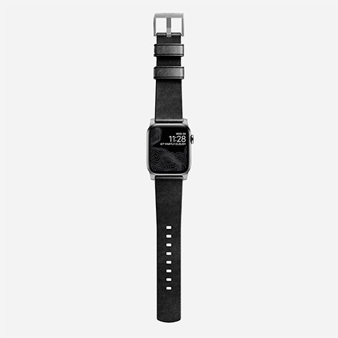 Nomad kožený remienok pre Apple Watch 42/44/45 mm - Modern Black/Silver Hardware 