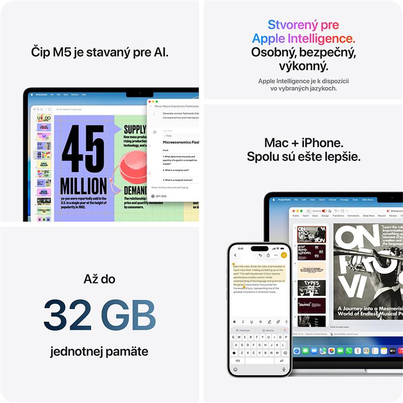 MacBook Air 13" Apple M5 10C CPU 8C GPU 16GB 512GB Polnočný SK 