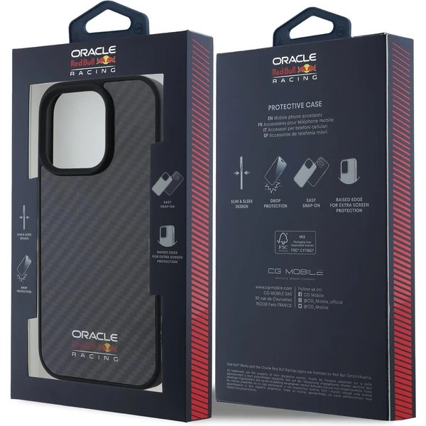 Red Bull Carbon Shiny MagSafe Zadný Kryt pre iPhone 16 Pro Max čierny 