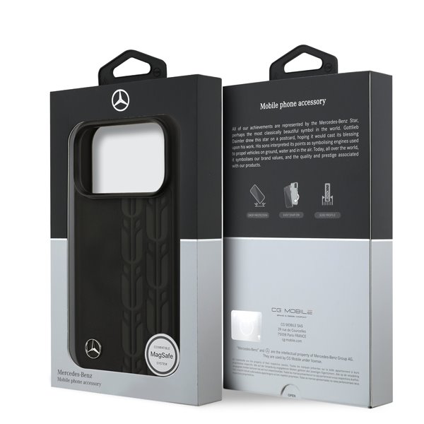 Mercedes Leather Laurel Leaves MagSafe Zadný Kryt pre iPhone 17 Pro čierny 