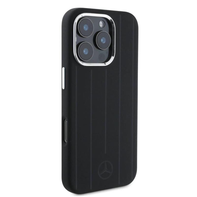 Mercedes Liquid Silicon Stripes Pattern MagSafe Zadný Kryt pre iPhone 16 Pro čierny 