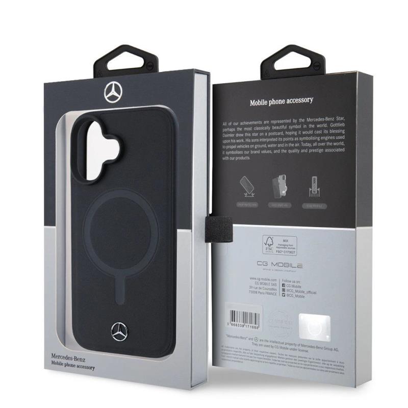 Mercedes Smooth Leather MagSafe Zadný Kryt pre iPhone 16 Plus čierny 