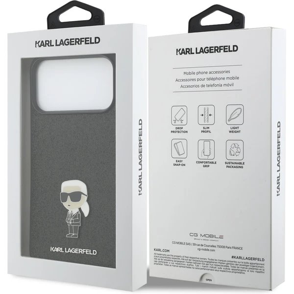 Karl Lagerfeld Fixed Glitter Metal Ikonik kryt iPhone 17 Pro Max čierny 