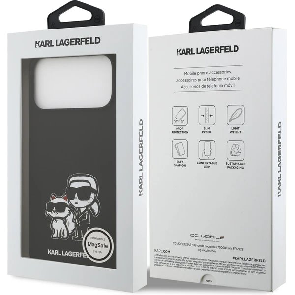 Karl Lagerfeld Liquid Silicone K&CH Sketch MagSafe kryt iPhone 17 Pro čierny 