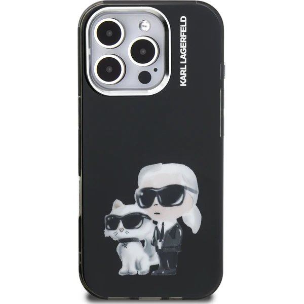 Karl Lagerfeld IML Aquarelle Karl and Choupette kryt iPhone 16 Pro Max čierny 