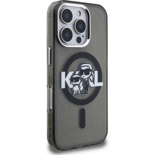 Karl Lagerfeld IML Glitter Karl and Choupette Sketch MagSafe kryt iPhone 16 Pro Max čierny 