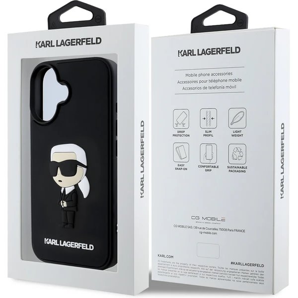Karl Lagerfeld 3D Rubber Ikonik kryt iPhone 16 čierny 