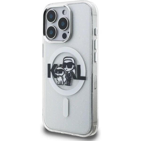 Karl Lagerfeld IML Glitter Karl and Choupette Sketch MagSafe kryt iPhone 15 Pro Max priehľadný 