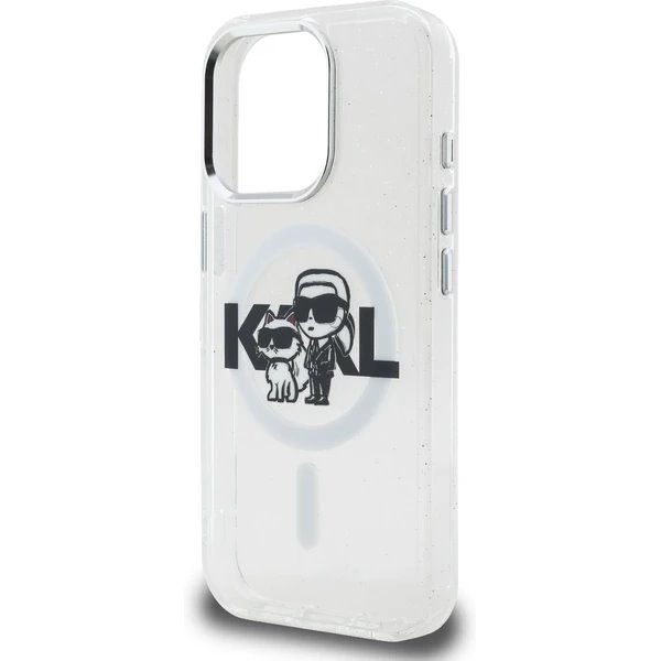 Karl Lagerfeld IML Glitter Karl and Choupette Sketch MagSafe kryt iPhone 15 Pro Max priehľadný 