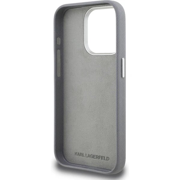 Karl Lagerfeld Grained PU K&CH Heads kryt iPhone 15 Pro Max šedý 