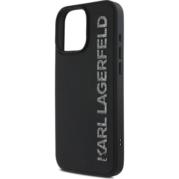 Karl Lagerfeld 3D Rubber Glitter Logo kryt iPhone 15 Max Pro čierny 