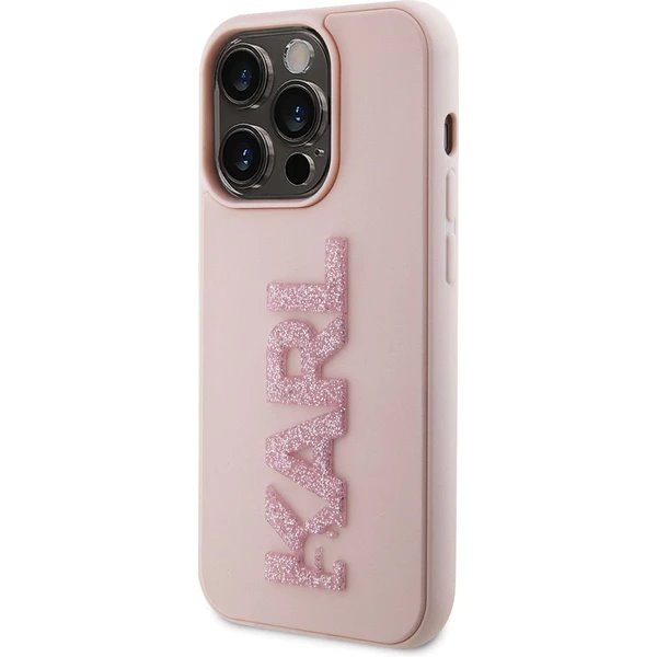 Karl Lagerfeld 3D Rubber Glitter Logo Karl kryt iPhone 15 Max Pro ružový 