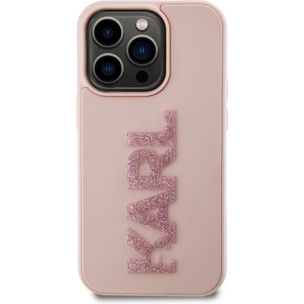 Karl Lagerfeld 3D Rubber Glitter Logo Karl kryt iPhone 15 Max Pro ružový 