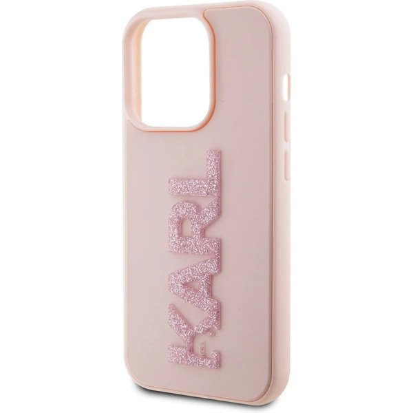 Karl Lagerfeld 3D Rubber Glitter Logo Karl kryt iPhone 15 Max Pro ružový 
