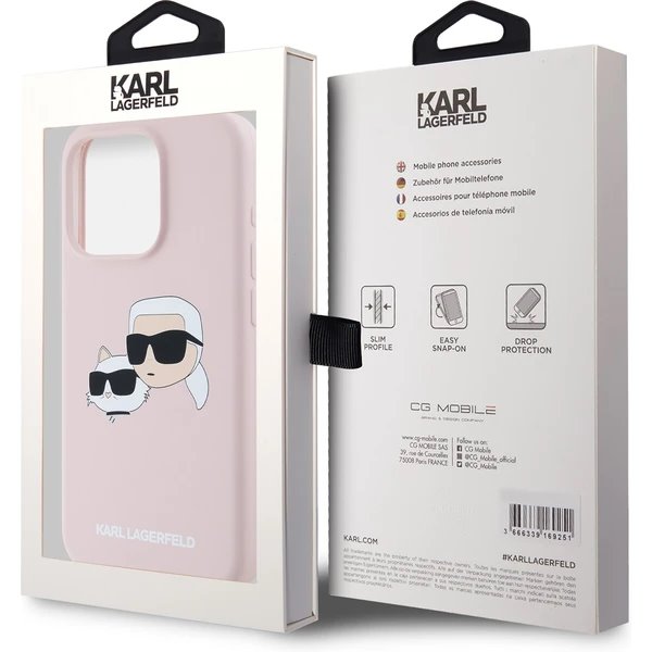 Karl Lagerfeld Liquid Silicone Double Heads MagSafe kryt iPhone 15 Pro ružový 