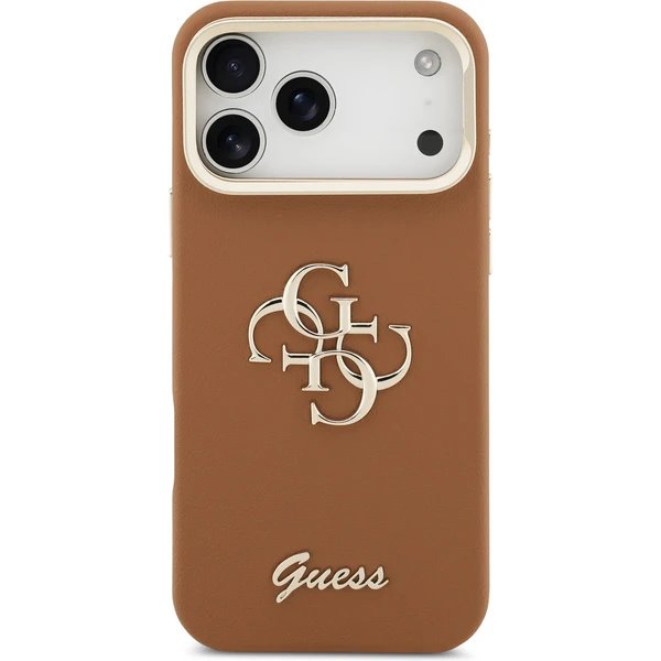 Guess PU Grained 4G Logo Stand Camera Frame kryt iPhone 17 Pro Max hnedý 