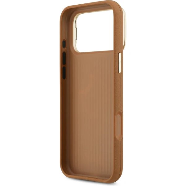 Guess PU Grained 4G Logo Stand Camera Frame kryt iPhone 17 Pro Max hnedý 