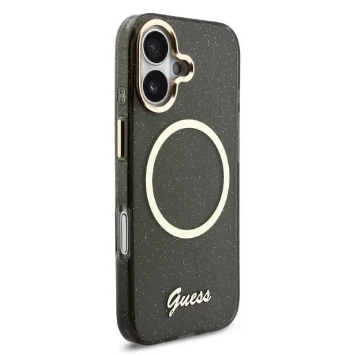 Guess IML Glitter Script Strap MagSafe kryt iPhone 17 čierny 