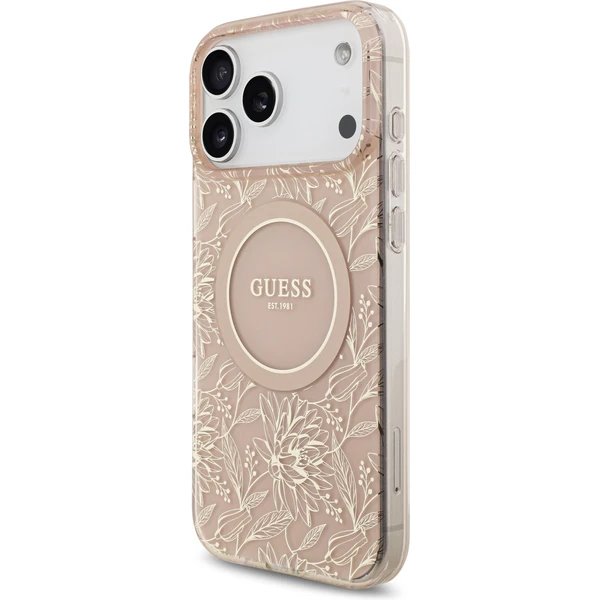 Guess IML Flowers Allover Strap MagSafe kryt iPhone 17 Pro Max ružový 