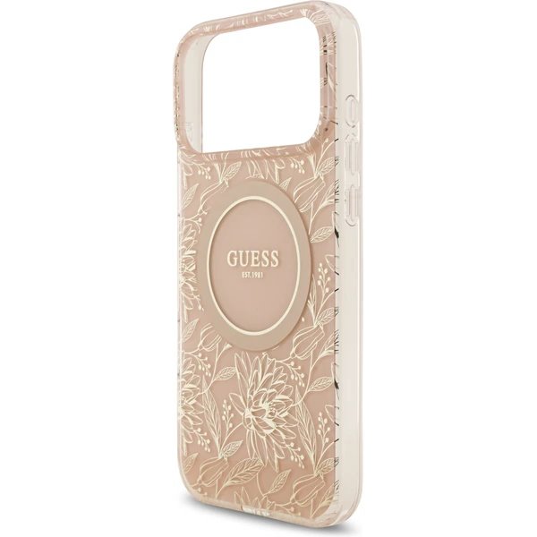 Guess IML Flowers Allover Strap MagSafe kryt iPhone 17 Pro Max ružový 